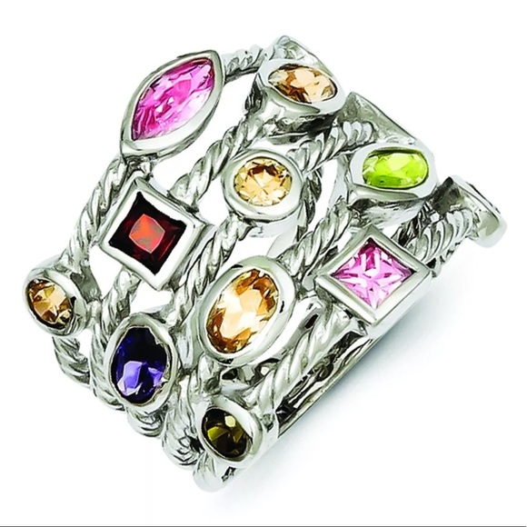 Jewelry - Sterling Silver Multi Layer Multi Color CZ Ring